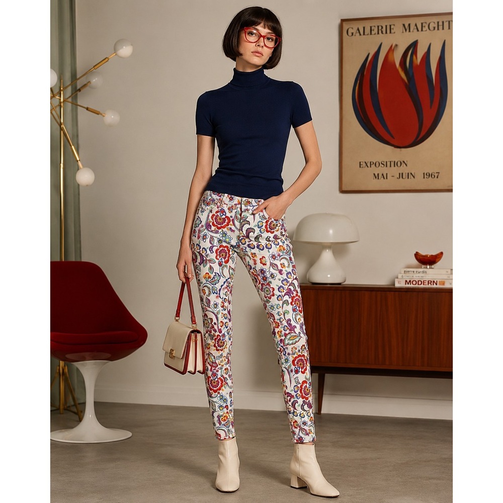 Pilcro and the Letterpress Anthropologie Floral Mid-Rise Skinny Jeans Size 27